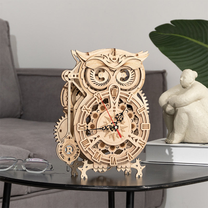 DIY Wooden Mechanical Owl Clock Model for Home Decor
